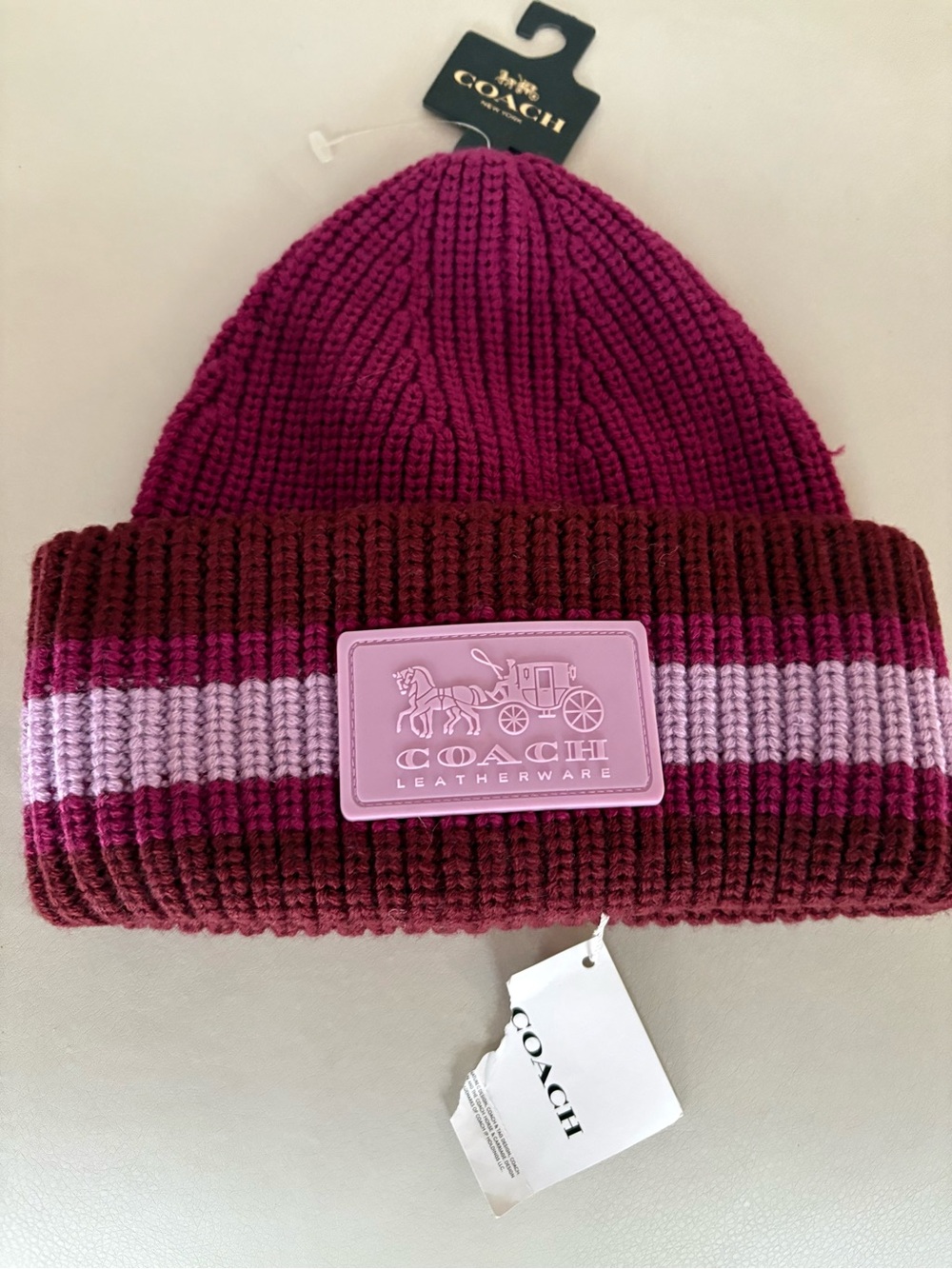 Coach Varsity Stripe Patch Beanie
